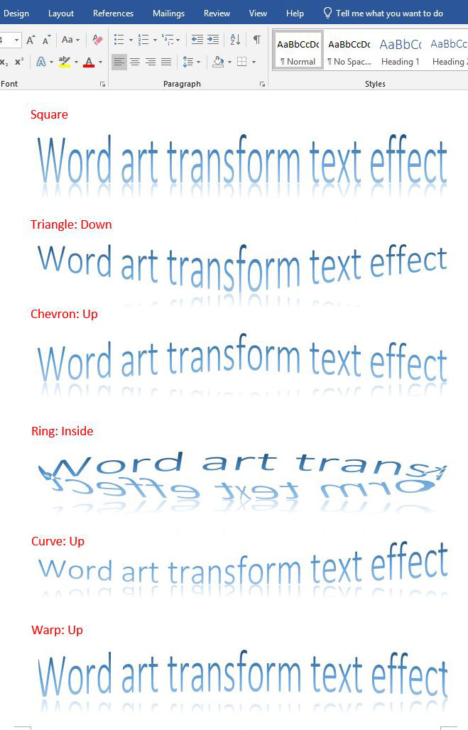 Word art transform text effects