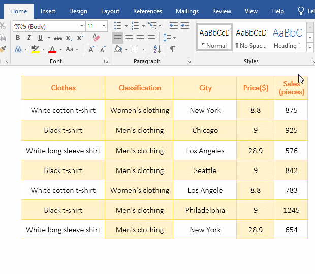 How to delete lines from table in Word