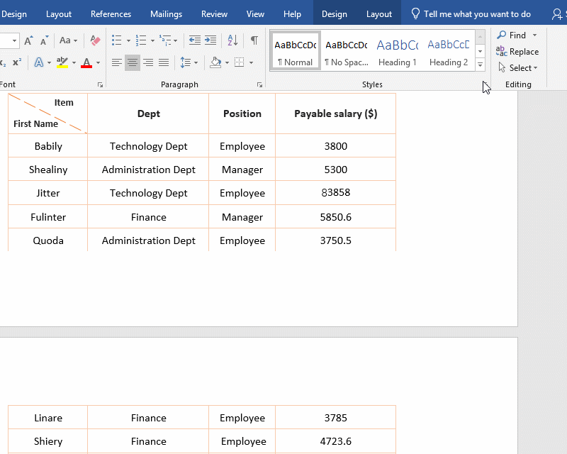 How to repeat header row in word table