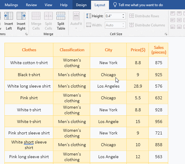 Use table attributes to adjust column width in Word