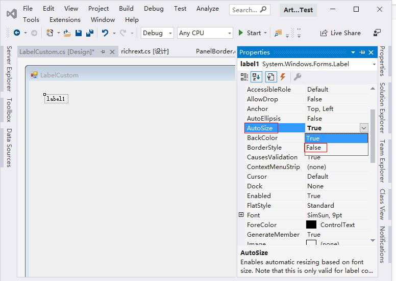 Custom C# label control size(width and height)