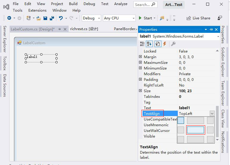 C# label control text alignment