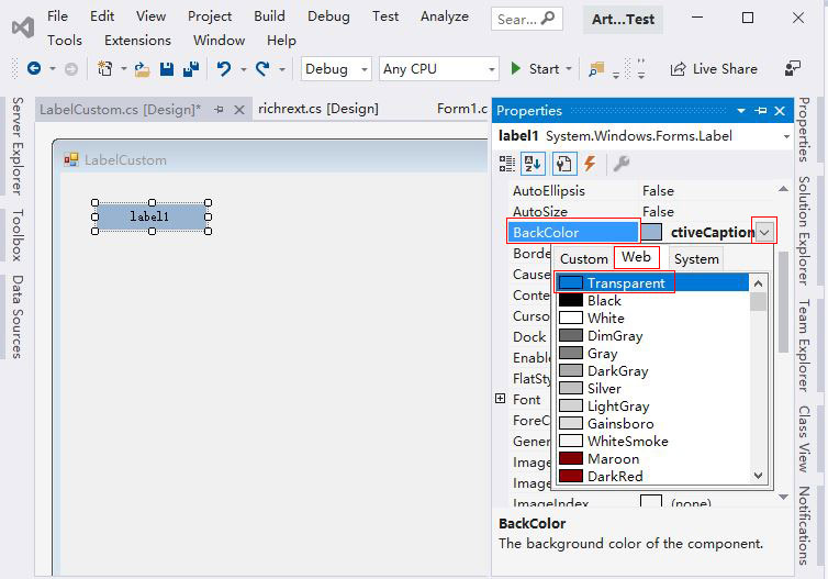 C# Winforms label transparent background