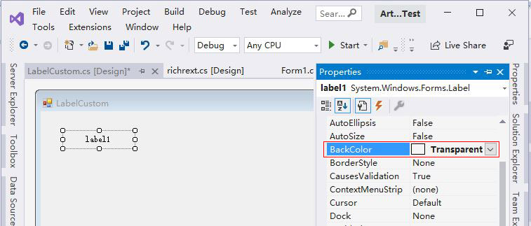 C# Winforms label control transparent background