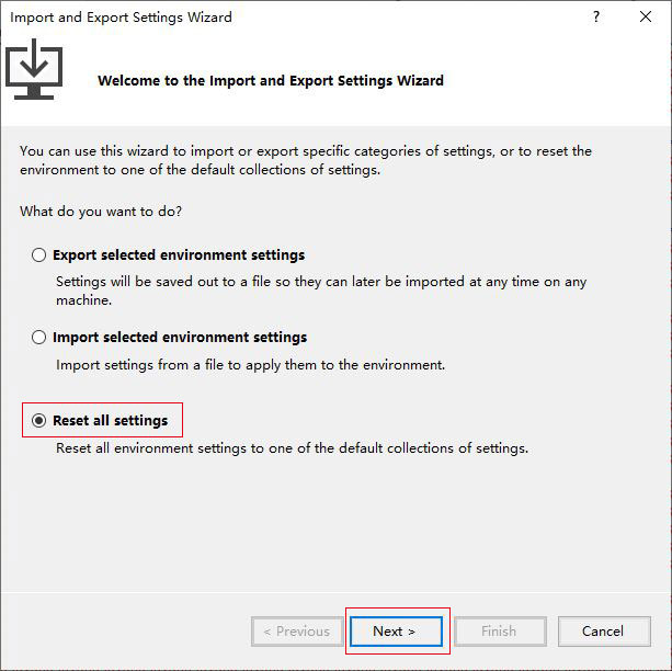 Visual Studio Import and Export Settings