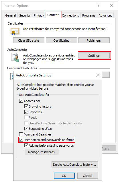 How to set Internet Explorer to remember passwords