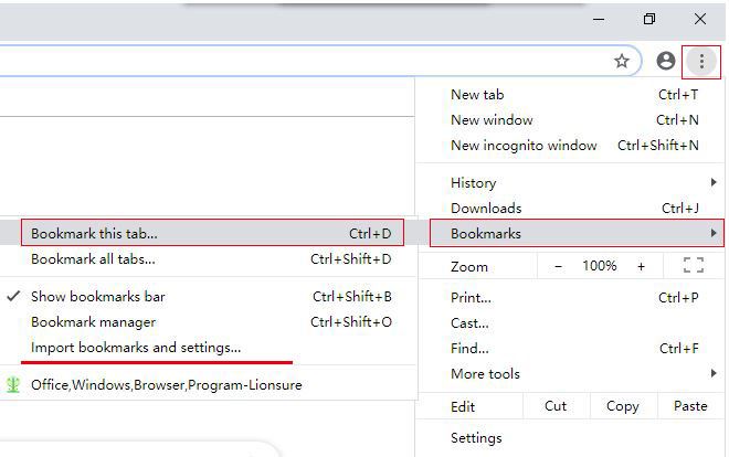 Google Chrome bookmarks location