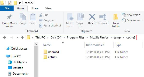 After restarting Firefox, the temporary files are saved in the folder