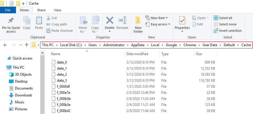 Google Chrome cache location(folder)