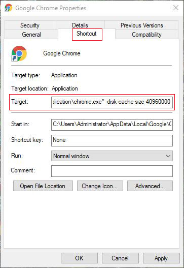 How to change cache size in chrome