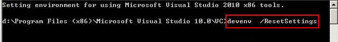 How to reset Visual Studio to default settings with command