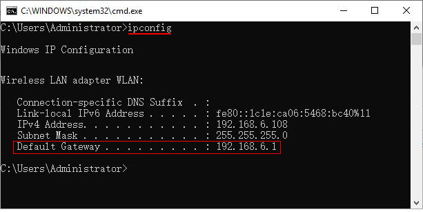 How to find IP address of router through IPconfig