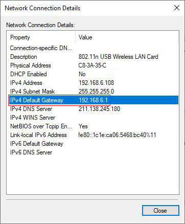 IPv4 Default Gateway in Windows 8 and Windows 10