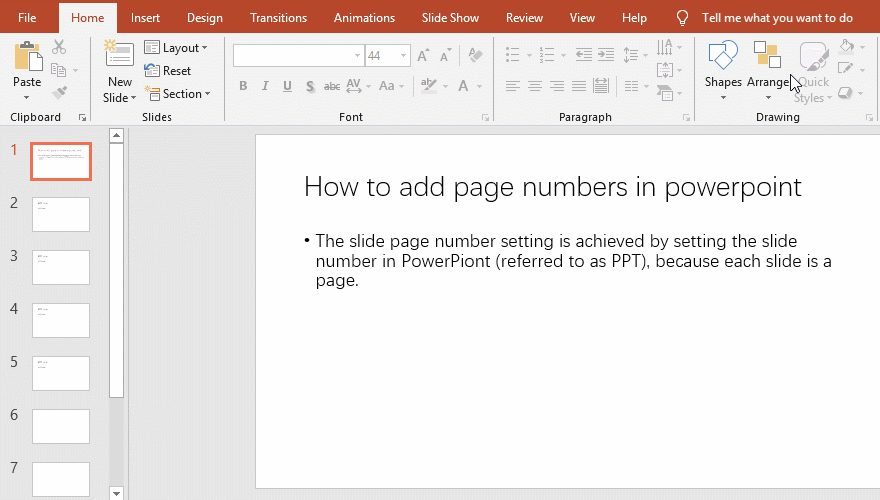 How to add page numbers in powerpoint
