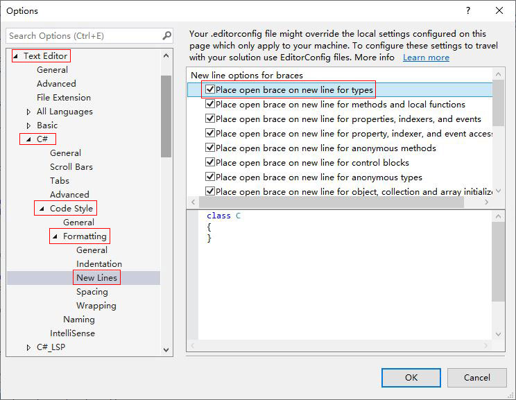 Visual studio change brackets style(highlight braces background)