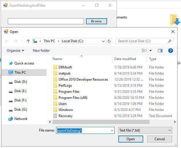 C# openfiledialog filter application example: