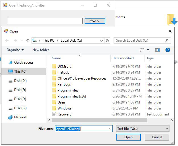 C# openfiledialog filter application example: