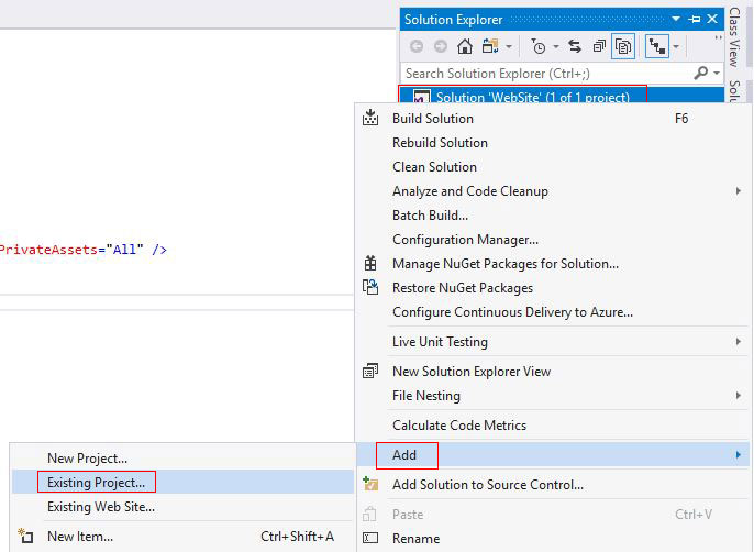 Visual Studio create new solution for existing project