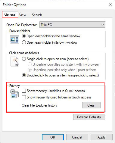 Folder Options in windows 10