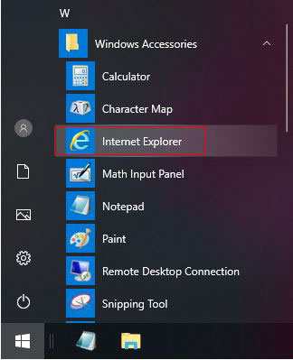 Where to find Internet Explorer in Windows 10