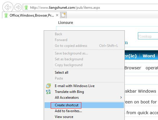 Create website shortcut on desktop Internet Explorer Windows 10