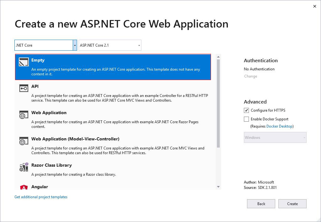 Create a new ASP.NET Core Web Application