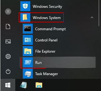 Where can I find run in windows 10