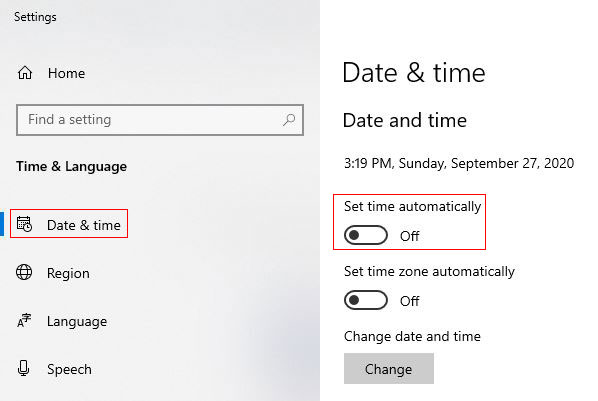 Date and Time Settings in Windows 10