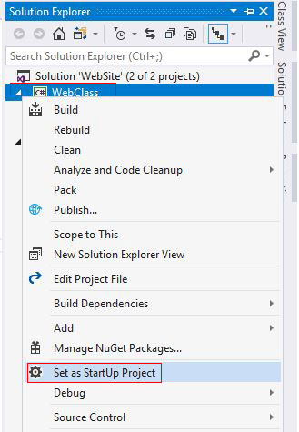 How to set the added project as the startup project in Visual Studio?