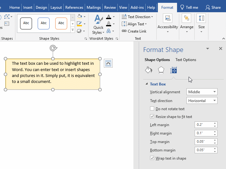 Wrap text in shape in Word