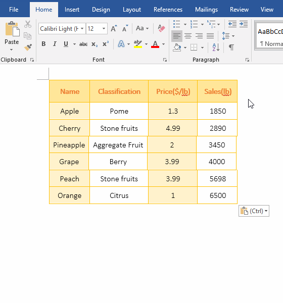 Word copy table overlap