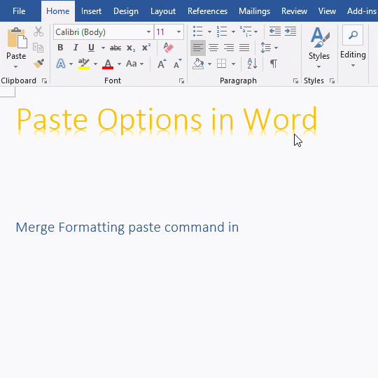 Merge Formatting paste command