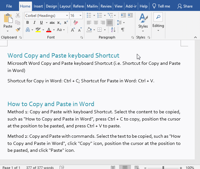 How to copy and paste the same page in Word
