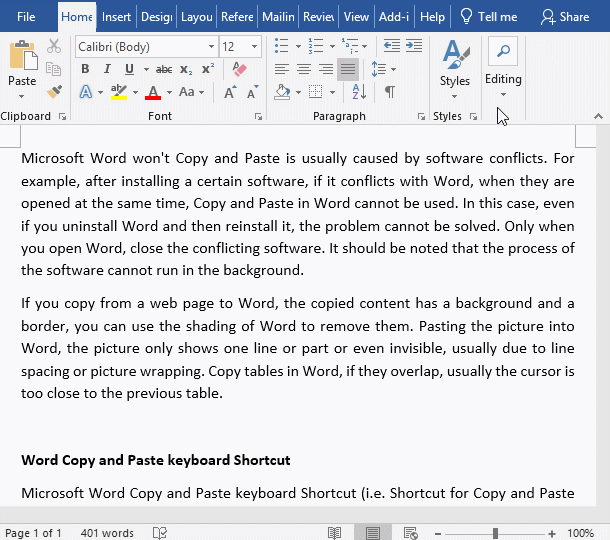 How to copy a whole page in Word