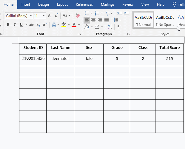 How to select a column in a table in Word