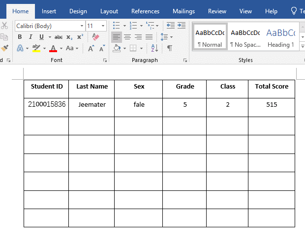 How to select a table in Word