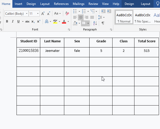 select multiple rows in Word
