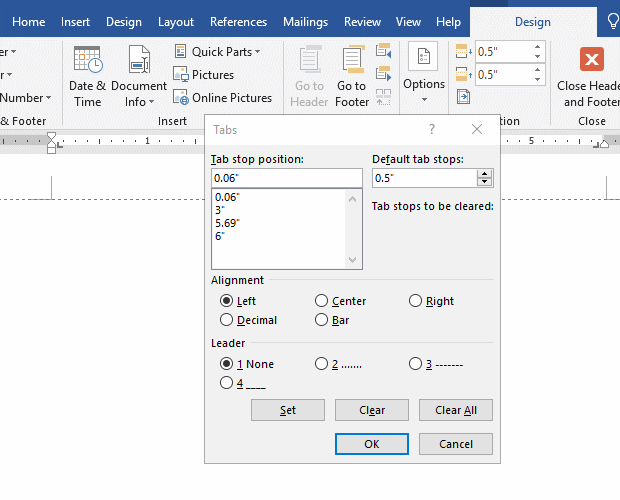 how to add a right Tab Stop in Word