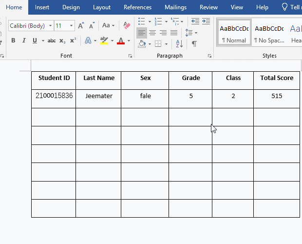 select multiple columns in Word