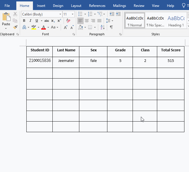 How to copy only text from table in Word