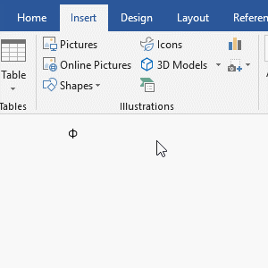 How to input phi symbol in word