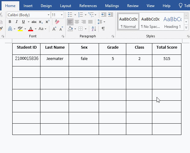 How to delete a table in Ms Word