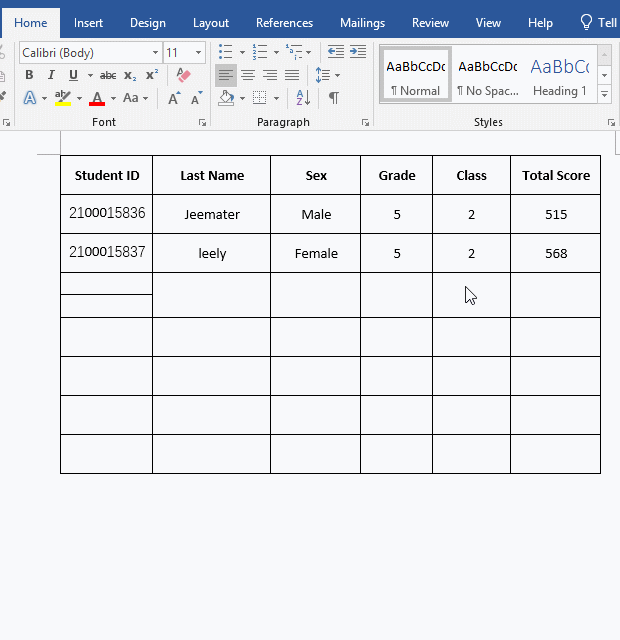 The cell will become bigger after splitting the cell in Word