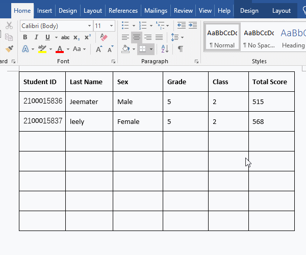 How to align text in table in Word