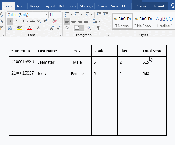 several Column alignment in Word