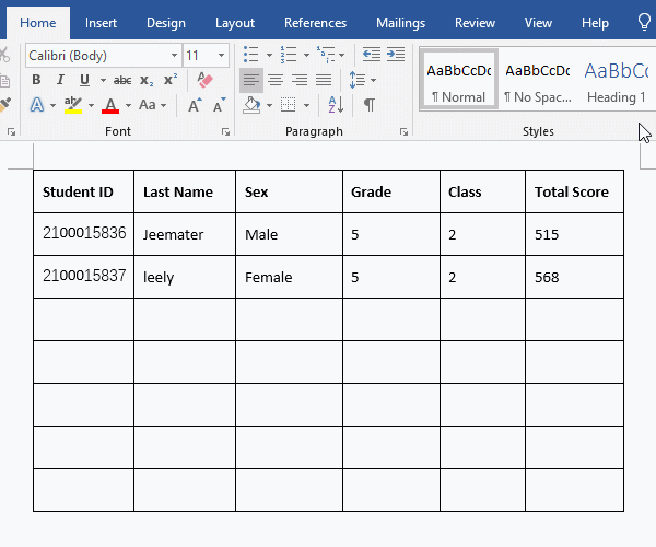 Column alignment in Word