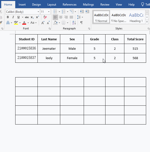 The tables cannot be merged in Word