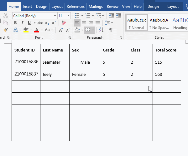 How to align several cells in table in Word