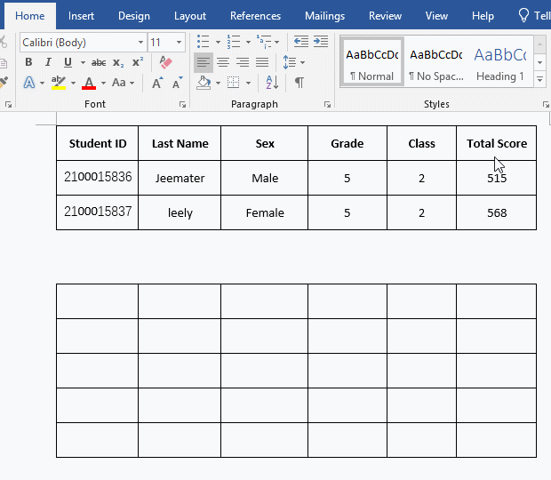 How to merge tables in Word