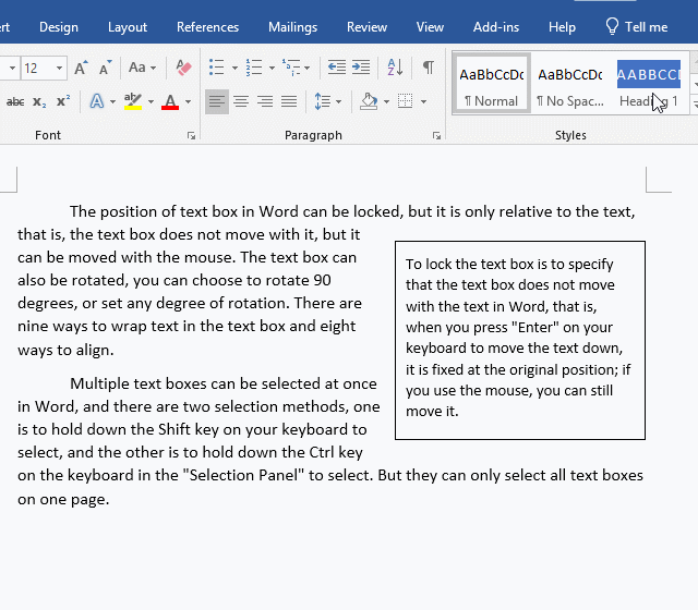 Lock Text Box position in Word